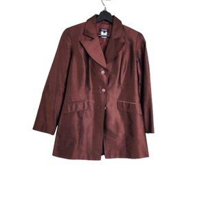 Vintage 80's silk coat, Mikane Metallic burgundy, rust, brown, lined,